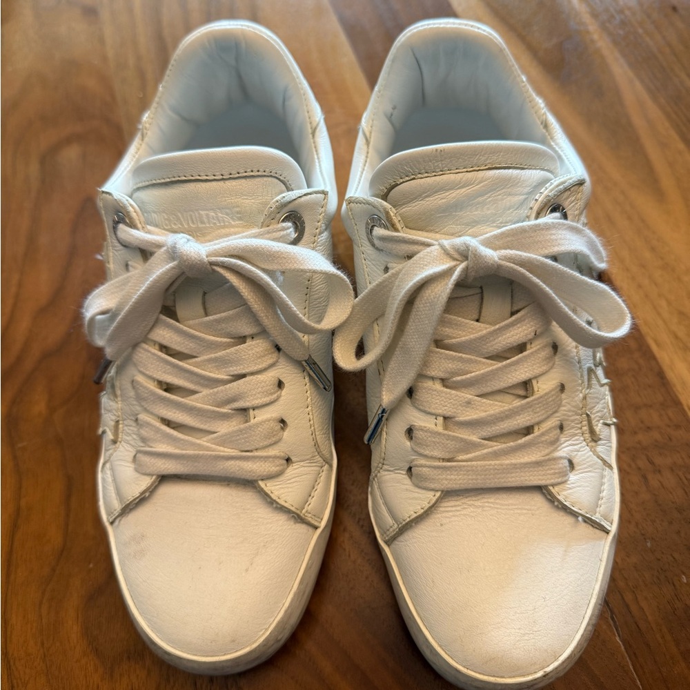 Zadig & Voltaire Leather Stars Sneakers White Distressed EU‎ 36